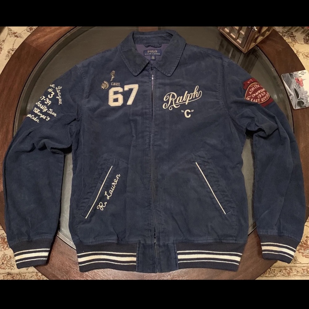 Ralph Lauren Varsity Embroidered Corduroy Jacket Size Large New With Tags Blue